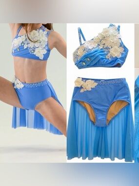 Glamour solo dance costume 2 piece medium blue rhinestone embellished sassy SA